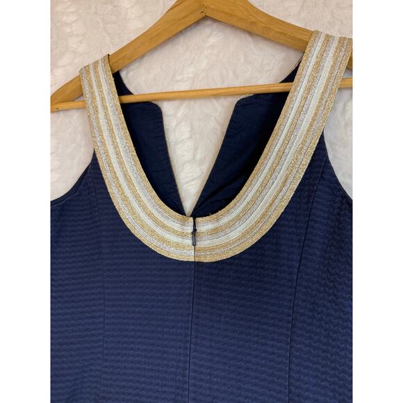 Lilly Pulitzer Valli Shift Dress Navy Blue Silver Gold Iridescent Metallic 00 - Picture 6 of 12